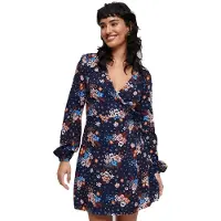 Superdry Printed Wrap Long Sleeve Short Dress Bleu L Femme