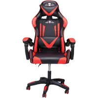 No Fear Chaise de jeu - Chaise de jeu avec coussin cervical et lombaire - Chaise de jeu ergonomique - Réglable en hauteur de 46 à 56 cm - Noir/Rouge
