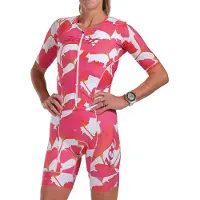Zoot Aero Full Zip Blooms Short Sleeve Trisuit Rose 2XL Femme