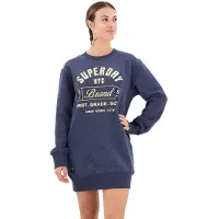 Superdry Luxe Metallic Logo Long Sleeve Short Dress Bleu XS Femme