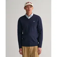Gant pour homme. 87212 Pull-over à col en V en laine de mouton très fine de couleur marine (S), Casuel