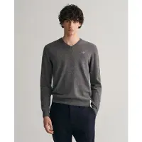 Gant pour homme. 87212 Pull gris à col en V (M), Casuel, Laine