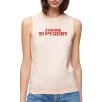 Superdry Sport Luxe Graphic Fitted Sleeveless T-shirt Beige 2XS Femme