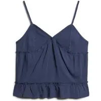 Superdry Dames a Volants Caraco en Jersey Bleu Marine, Taille: 40