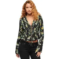 Superdry 70s Pleated Long Sleeve Blouse Noir XL Femme