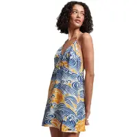 Superdry pour femme. W8011400A Mini-robe de lingerie imprimée multicolore (M), Bleu, Casuel, Viscose, Sans manches / bretelles