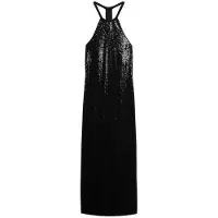 Superdry pour femme. W8011581A Robe midi avec encolure licou en paillettes noires (S), Fête, Polyester, Sans manches / bretelles