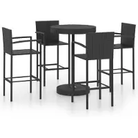 vidaXL Ensemble bar de jardin 5 pièces Poly rotin noir