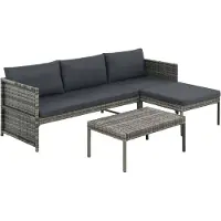 vidaXL Ensemble de salon de jardin 3 pièces avec coussins Poly rotin gris