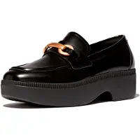 Original Brands FITFLOP FitFlop F-Luma Loafers à talon compensé en cuir épais, boucle simple, NOIR 37
