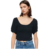 Superdry Smocked Short Sleeve Blouse Bleu M Femme