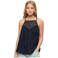 Superdry pour femme. W6011860A Débardeur en dentelle marine (M), Casuel, Viscose, Sans manches / bretelles