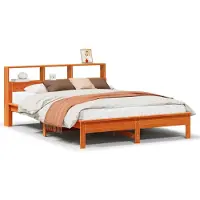 vidaXL Lit en bois massif avec étagère sans matelas brun cireux 120x190 cm