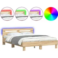 vidaXL Cadre de lit avec tête de lit éclairage LED chêne Sonoma 140x200cm