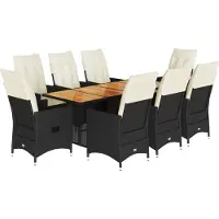 vidaXL Salon de jardin 9 pièces avec coussins noir poly rotin