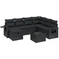 vidaXL Ensemble de jardin canapé 8 pièces avec coussins noir poly rotin