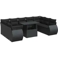 vidaXL Ensemble de 10 canapés de jardin avec coussins noir poly rotin