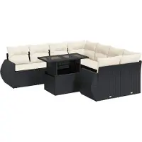 vidaXL Ensemble de salon de jardin 9 pièces avec coussins noir poly rotin