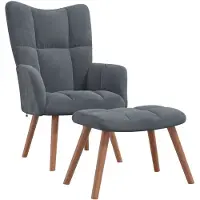 vidaXL Fauteuil relax avec pouf gris foncé velours