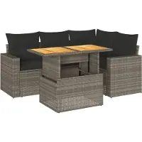 vidaXL Ensemble de salon de jardin 5 pièces avec coussins Gris Poly rotin