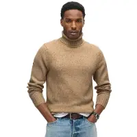 Superdry pour homme. M6110618A Pull à col roulé beige brossé (XL), Casuel, Polyester