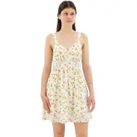 Superdry Lace Trim Sleeveless Short Dress Jaune L Femme