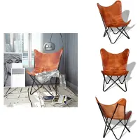 vidaXL Fauteuil Butterfly Marron Cuir véritable - Fauteuil