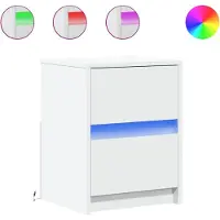 vidaXL Armoires de chevet et lumières LED 2pcs blanc bois d'ingénierie