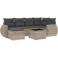 vidaXL Ensemble de salon de jardin 7 pièces avec coussins gris clair Poly rotin