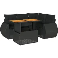 vidaXL Ensemble de salon de jardin 5 pièces avec coussins noir poly rotin