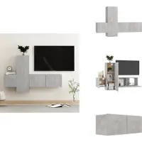 vidaXL Ensemble de meubles TV 3 pièces gris béton Matériau dérivé du bois - Meubles TV