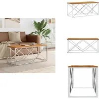 vidaXL Table basse en acier inoxydable et bois massif d'acacia - Tables basses