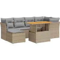 vidaXL Ensemble de salon de jardin 7 pièces avec coussins Beige Poly Rattan