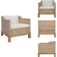 vidaXL Fauteuil avec coussins en rotin naturel - Fauteuil