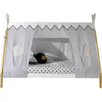 Vipack - Tipi Tente Lit Surface de couchage 90 x 200 cm, incl. sommier à lattes et toit de tente textile, finition pin massif nature/blanc