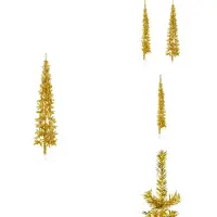 vidaXL Semi-sapin de Noël artificiel avec support Élancé Or 210 cm - Sapins de Noël