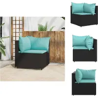 vidaXL Canapé d'angle de jardin avec coussins noir Poly rotin - Canapés de jardin