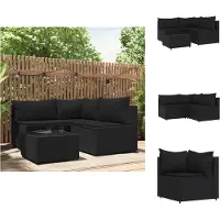 vidaXL Ensemble de salon de jardin 4 pièces avec coussins noir poly rotin - Canapés de jardin