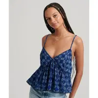 Superdry Vintage Tiered Cami Sleeveless Blouse Bleu L Femme