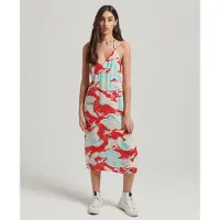 Superdry Vintage Midi Halter Slip Sleeveless Dress Rouge 2XS Femme
