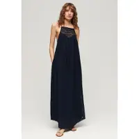 Superdry Femme Robe de Plage dos nu Longue en Dentelle Bleu Marine Taille: 44