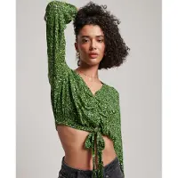 Superdry Vintage Tie Front Long Sleeve Blouse Vert XL Femme