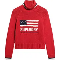 Superdry pour femme. W6110538A Pull en maille avec col rabattu Rouge Americana (L), Casuel, Coton, Manche longue