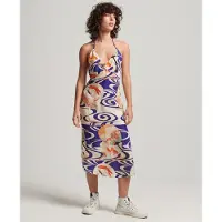 Superdry Vintage Midi Halter Slip Sleeveless Dress Blanc,Bleu XL Femme