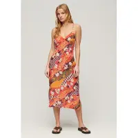 Superdry Printed Slip Sleeveless Long Dress Orange L Femme