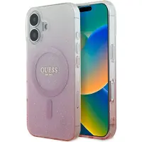 GUESS Coque MagSafe IML Glitter Gradient pour Apple iPhone 16 - Pink
