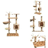 vidaXL Arbre à chat 125 cm Beige avec impression de pattes - Arbres à chats