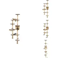 vidaXL Arbre à chat mural avec colonnes à griffer en sisal 194 cm Beige/Brun - Arbres à chat