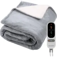 Auronic Couverture électrique - Couverture chauffante - Polaire Sherpa - 9 niveaux de chaleur et minuterie - Couverture - 200x180 - 2 personnes - Gris