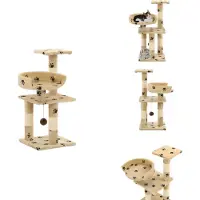 vidaXL Arbre à chat avec colonnes en sisal 65 cm Impression pattes Beige - Arbres à chats